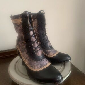 Chic Black and Brown Lace-Up Boots